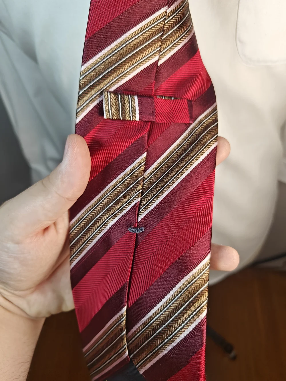 Ermenegildo Zegna Red Gold Diagonal Stripe 100% Silk Jacquard Tie Made in Italy